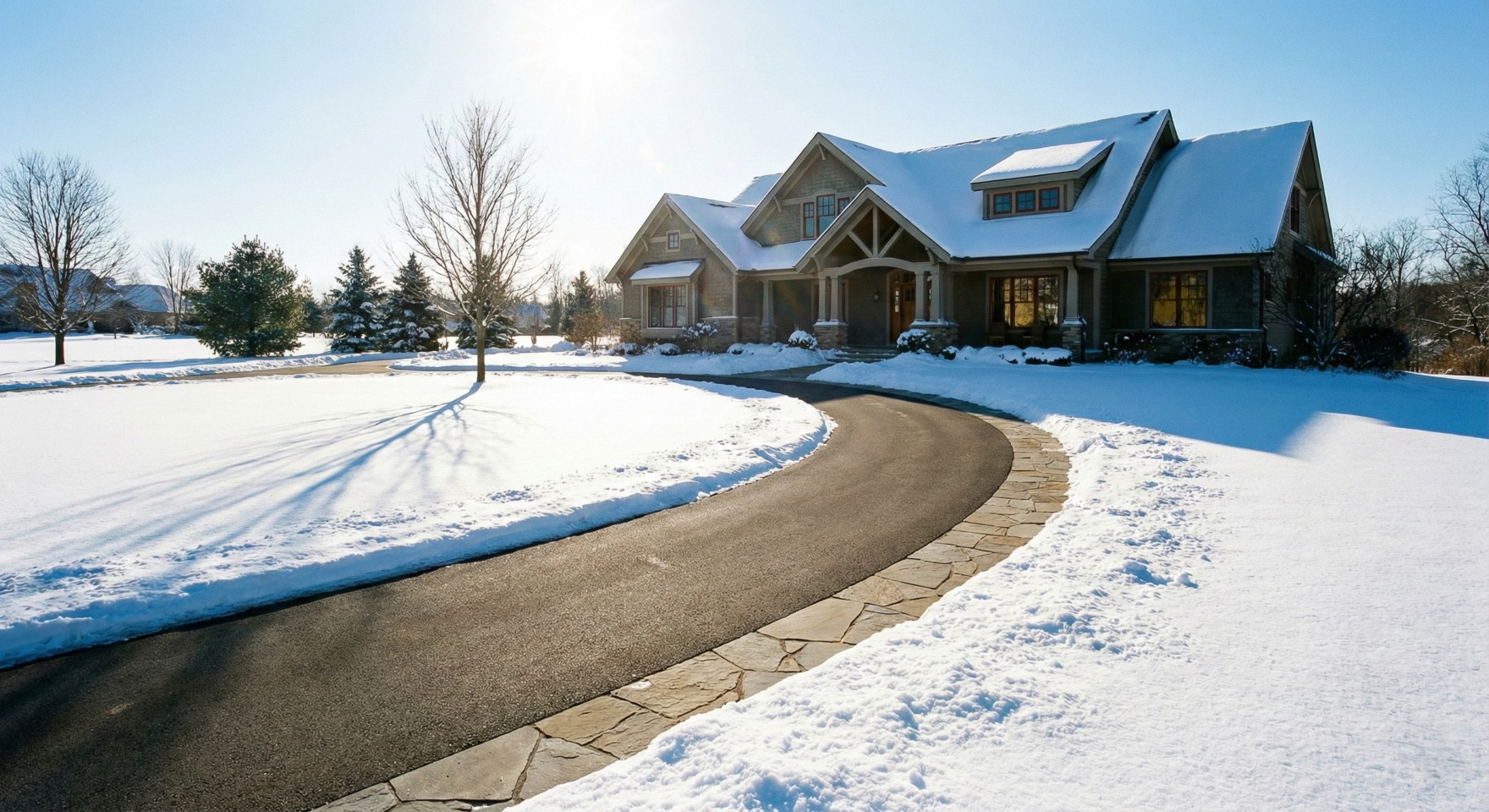 Cleared driveway in winter — D&J snow removal service