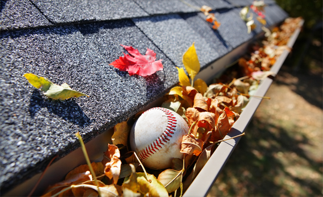Professional eavestrough cleaning service in progress